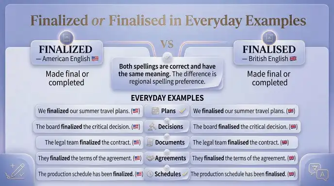 Finalized or Finalised in Everyday Examples