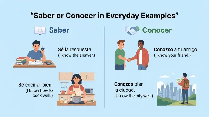 Saber or Conocer in Everyday Examples