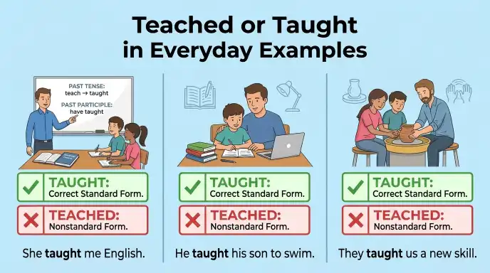 Teached or Taught in Everyday Examples